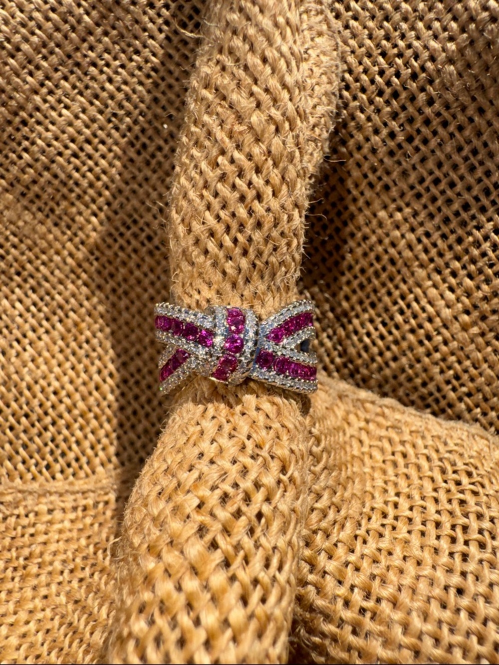 Silver Pink Ruby & White CZ Knot Ring Size 6 
Sparkly